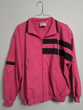 VTG 90s Westside Connection Hot Pink & Black Striped Bomber Jacket L